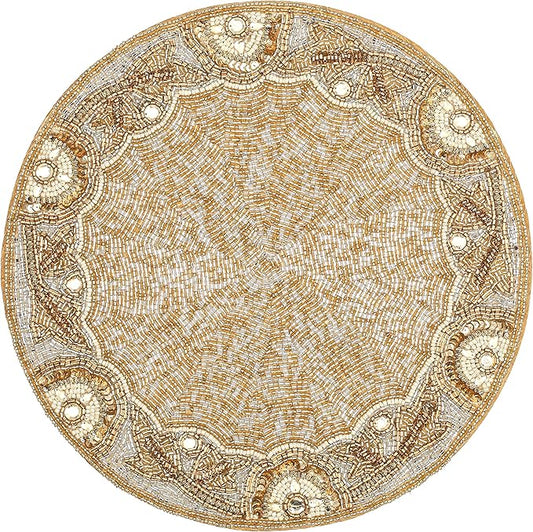 Gold & Silver Beaded Round Placemats - 13 in, Perfect for Holidays & Dining Tables, Glitz Charger Included