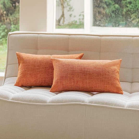 Home Brilliant Set of 2 Lined Linen 12x20 Pillow Covers Throw Pillow Cases Decorative Rectangle Fall Throw Pillow Covers for Sofa Bed Couch Thanksgiving, 12 x 20 Inch, Set of 2, Orange