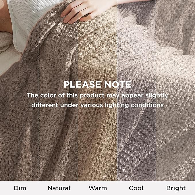 Bedsure Gentlesoft 100% Cotton Blanket King Size for Bed - Breathable and Soft for Spring Summer, Thick Cozy Waffle Weave Blanket Gifts for Women, Light Brown, 104x90 inches