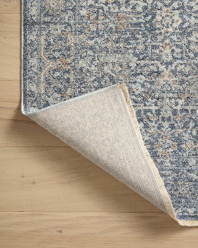 Loloi Angela Rose Blake Collection BLA-03 Denim/Taupe 5'-3" x 5'-3" Round, .25" Pile Height, Fringe, Area Rug
