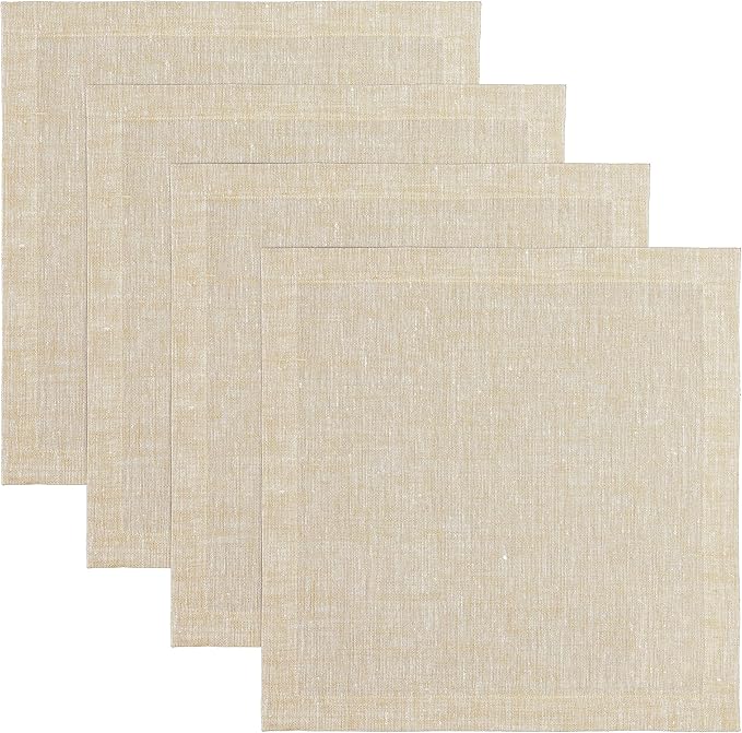 Solino Home Linen Square Placemats Set of 4 - Champagne Beige Placemats 14 x 14 Inch - 100% Pure Linen Table Mats for Spring, Easter - Athena
