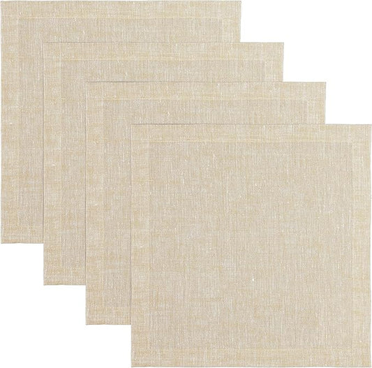 Solino Home Linen Square Placemats Set of 4 - Champagne Beige Placemats 14 x 14 Inch - 100% Pure Linen Table Mats for Spring, Easter - Athena
