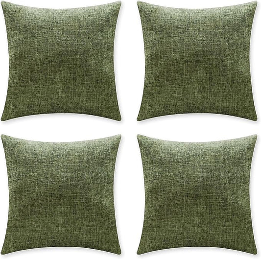 Home Brilliant Set of 4 Green Spring Pillow Covers 18x18 Farmhouse Lined Linen Pillow Covers Square Cushion Covers 45cm for Couch Sofa Bedroom Living Room Decor, 18 x 18 Inch, Green