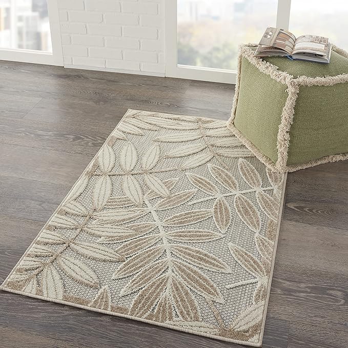 Nourison Home Aloha Natural 2'8" x 4' Area Rug - Easy Clean, Non Shedding, Bed Room, Living Room, Dining Room, Kitchen (3' x 4')