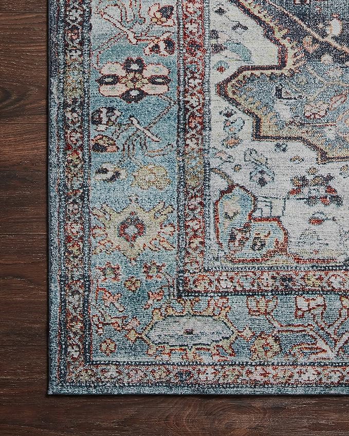 Loloi Margot Collection MAT-05 Ocean/Brick 3'-6" x 5'-6" Accent Rug feat. CloudPile, No-Shed Easy Clean Large Patterned Area Rug for Living Room, Bedroom, Dining Area