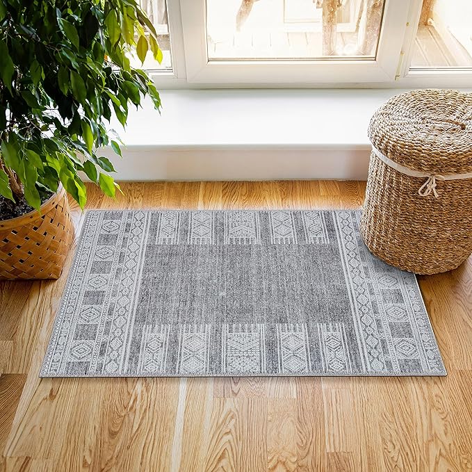 RugOver Machine Washable Area Rug, Pet-Friendly and Non-Slip Indoor Carpet for Kitchen, Bathroom, Living Room, Home Floor Decoration(Charcoal/White, 2' x 3')