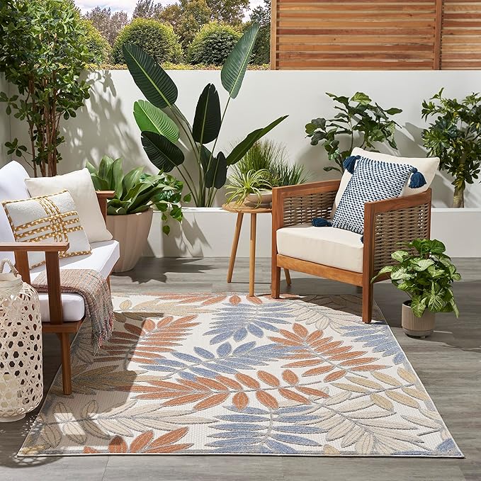 Nourison Home Aloha Blue Mocha 3'6" x 5'6" Area Rug - Easy Clean, Non Shedding, Bed Room, Living Room, Dining Room, Kitchen (4' x 6')