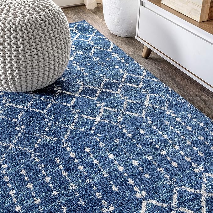 JONATHAN Y Boho Vintage Diamond Blue/White Indoor Area Rug 5X8 ft, Moroccan Hype for Living Room, Bedroom, Kitchen, Office, Easy-Cleaning, High Traffic, Pet-Friendly, Non-Shedding (MOH101A-5)