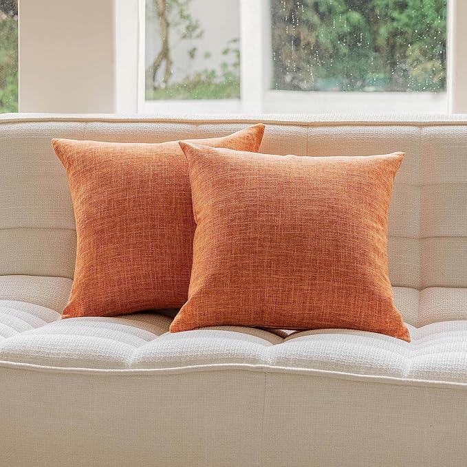 Home Brilliant Fall Pillow Covers 24 x 24 Decorative Euro Pillow Shams Soft Lined Linen Throw Pillows for Couch Sofa Patio Floor Porch Nursery Thanksgiving, 24x24 Inch, Orange