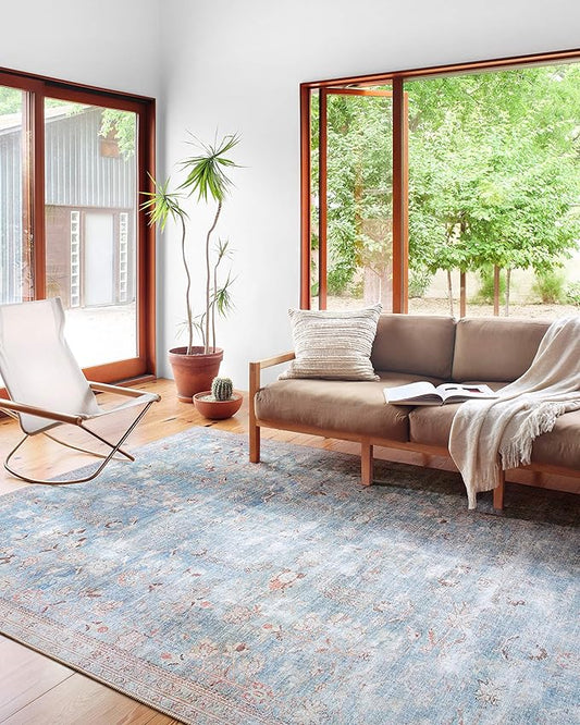 Loloi Wynter Collection WYN-06 Teal/Multi 5'-0" x 7'-6" Area Rug, .13" Thick, Area Rug, Soft, Durable, Printed, Vintage Inspired, Low Pile, Non-Shedding, Easy Clean, Living Room Rug