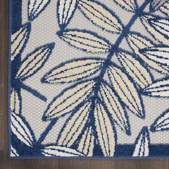 Nourison Home Aloha Ivory Navy 2' x 6' Area Rug - Easy Clean, Non Shedding, Bed Room, Living Room, Dining Room, Kitchen (6' Runner)