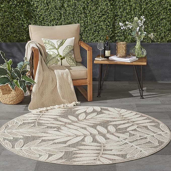 Nourison Home Aloha Natural 4' x Round Area Rug - Easy Clean, Non Shedding, Bed Room, Living Room, Dining Room, Kitchen (4' x Round)