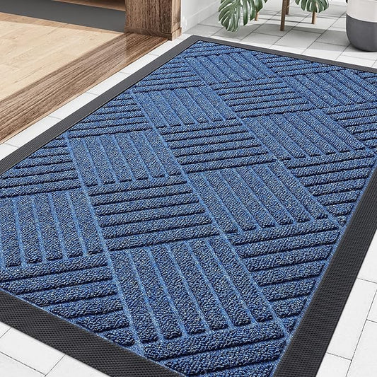 Smiry Front Door Mat Outside Entrance, Heavy Duty Outdoor Indoor Mat, Natural Rubber Doormat, Non Slip, Trap Dirt and Moisture, Easy Clean, Low Profile Patio Porch Entryway Mat, 29.5x17, Ocean Blue