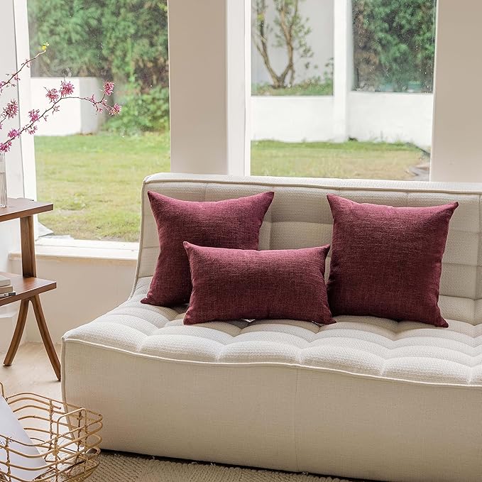 Home Brilliant Euro Sham Pillow Covers 26x26 Set of 2 Soft Lined Linen Christmas Decorative Pillow Covers Square Vintage Pillow Cases for Party Anniversary and Wedding, 26 x 26 Inch, Wine Red