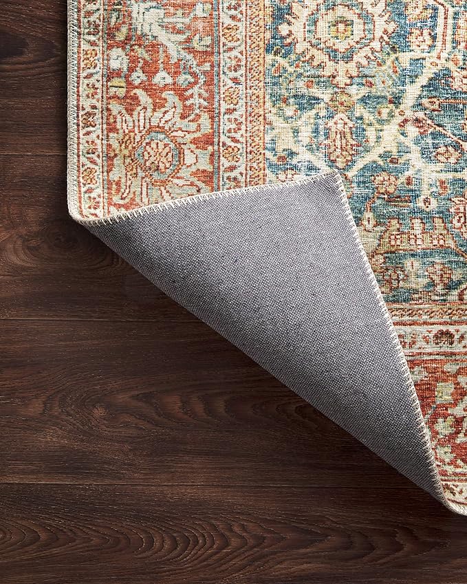 Loloi Layla Collection LAY-04 Ocean/Rust 5'-0" x 7'-6" .13" Thick Area Rug, Soft, Durable, Vintage Inspired, Distressed, Low Pile, Non-Shedding, Easy Clean, Printed, Living Room Rug