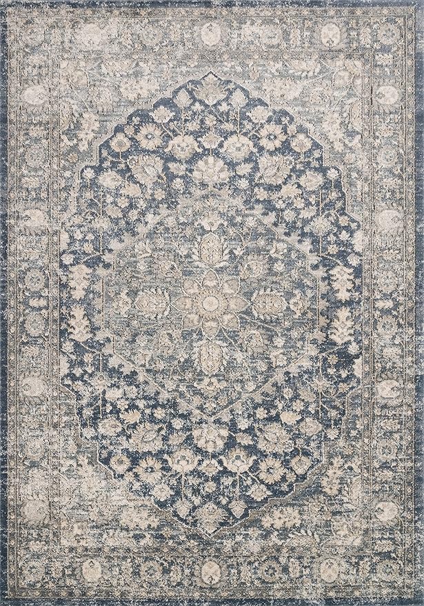 Loloi Teagan Collection TEA-01 Denim/Mist 5'-3" x 7'-6" Area Rug, Large, Soft Neutral Rug, High-Traffic for Living Room, Bedroom, Home Office, Dining Area