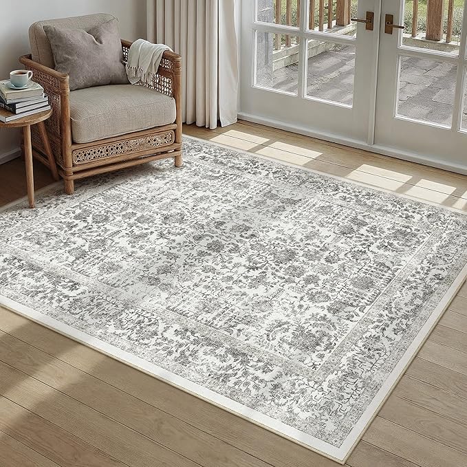 PureCozy Black Area Rug 3x5 Office Entryway Rug Machine Washable Kitchen Vintage Distressed Non Slip Carpet Indoor Retro Floral Accent Throw Door Mat for Bathroom Bedroom Dining Living Room