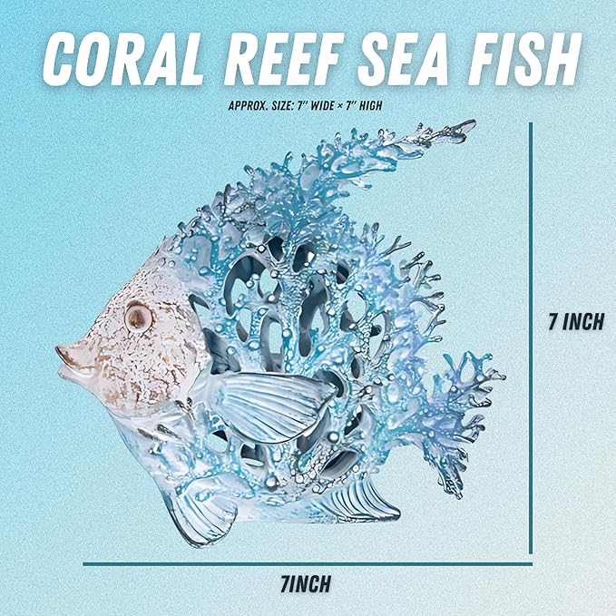 Ocean Decor - Aqua Coral Reef Angelfish Sculpture for Beach Home and Coastal Tabletop Collection, 7x7 Inches
