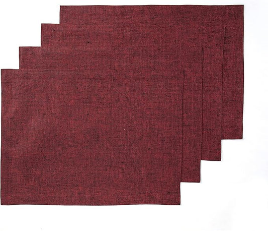 Solino Home Linen Placemats Set of 4 - Red Garnet Placemats 14 x 19 Inch - 100% Pure Linen Table Mats for Valentines, Winter - Athena