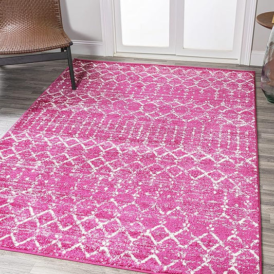 JONATHAN Y Boho Vintage Diamond Fuchsia/Ivory Indoor Area Rug 4X6 ft, Moroccan Hype for Living Room, Bedroom, Kitchen, Office, Easy-Cleaning, High Traffic, Pet-Friendly, Non-Shedding (MOH101G-4)