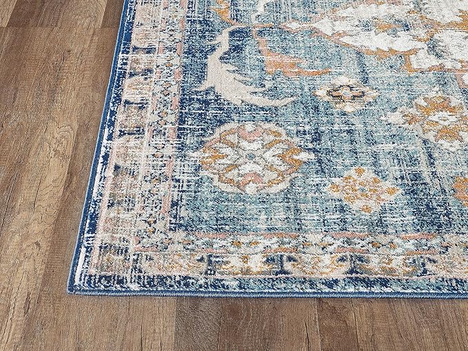 Abani Blue & Beige Traditional Medallion 5'3" X 7'6" Area Rug, Porto Collection - Vintage Style Rugs Turkish Accent Rug