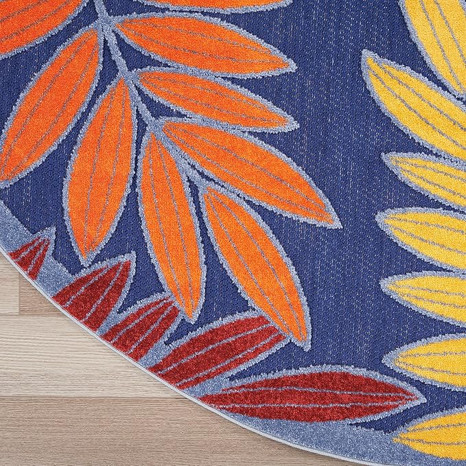 Nourison Home Aloha Navy Multicolor 5'3" x Round Area Rug - Easy Clean, Non Shedding, Bed Room, Living Room, Dining Room, Kitchen (5' x Round)