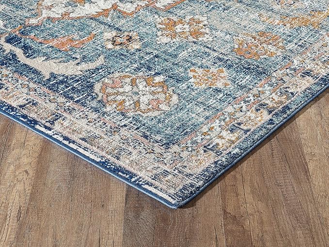 Abani Blue & Beige Traditional Medallion 5'3" X 7'6" Area Rug, Porto Collection - Vintage Style Rugs Turkish Accent Rug