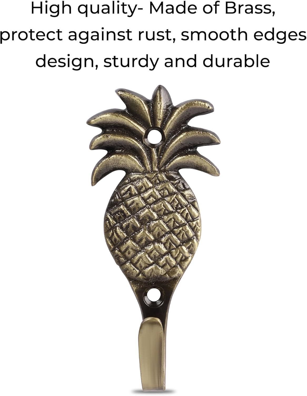 FAPBADRI Multipurpose Hooks, Used to Hang Clothes, Bags, Coats, Curtain Hold Backs, Keys, Colour - Antique Gold, Material - Brass, Pineapple Design, Screws and Wallplugs Included, Pack of 2 Pieces